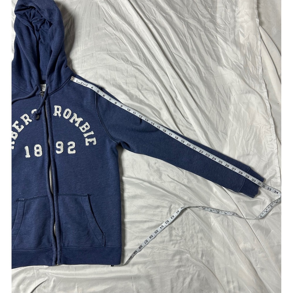 Abercrombie & Fitch Mens Full Zip Hoodie Blue Applique Logo Sweatshirt Medium - Picture 10 of 13